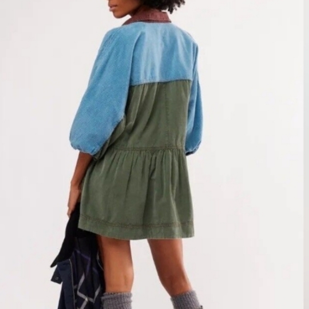 Free People Wild Roads Blue and Green Mini Cord Dress/Shacket - Size Small - Picture 3 of 16